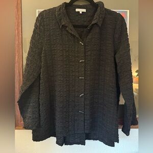 Habitat Textured Crinkle Button Down Blouse Black | Small